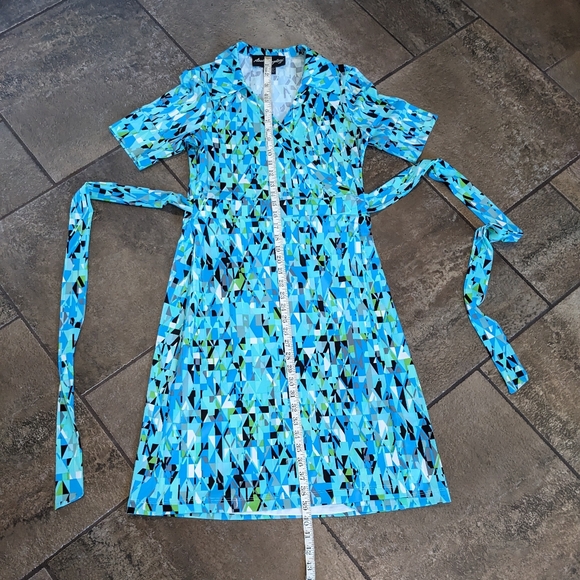 Sandra Angelozzi Wrap Dress Belted Midi Length Multiprint Size S Blue Te… - Picture 9 of 11
